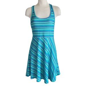 Tehama Striped Fit & Flare Athletic Dress Turquoise Green Navy Blue Size S